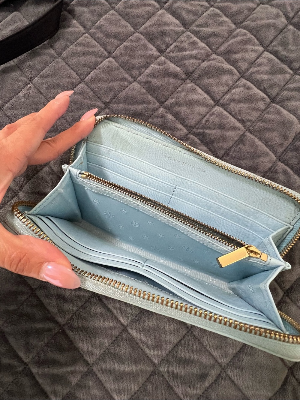 Tory Burch Crossbody Bag Purse Viva Striped & Wallet Black Leather Chain Strap - Picture 15 of 16